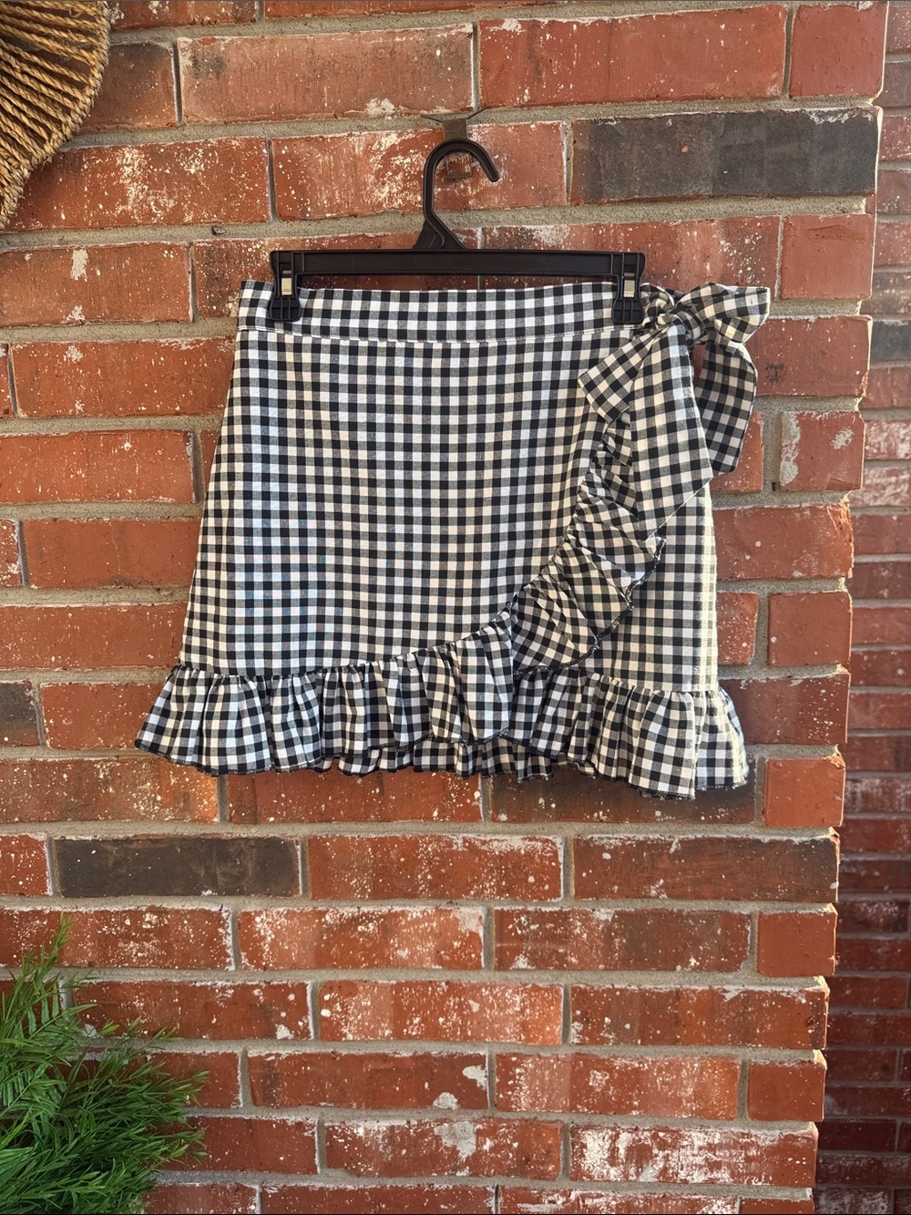 Stylish Gingham Checkered Wrap Mini Skirt with Ruffles